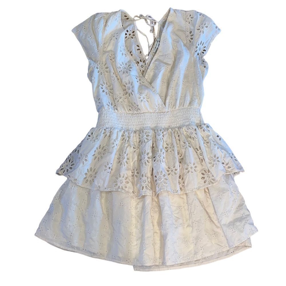 American Eagle Cream Eyelet Lace Ruffle Layered Dress